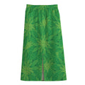 Green Cannabis Leaf Pattern Print Cotton Front Slit Maxi Skirt