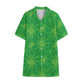 Green Cannabis Leaf Pattern Print Cotton Hawaiian Shirt