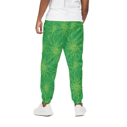 Green Cannabis Leaf Pattern Print Cotton Pants