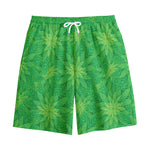 Green Cannabis Leaf Pattern Print Cotton Shorts