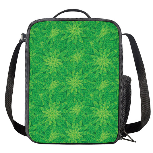 Green Cannabis Leaf Pattern Print Crossbody Lunch Bag