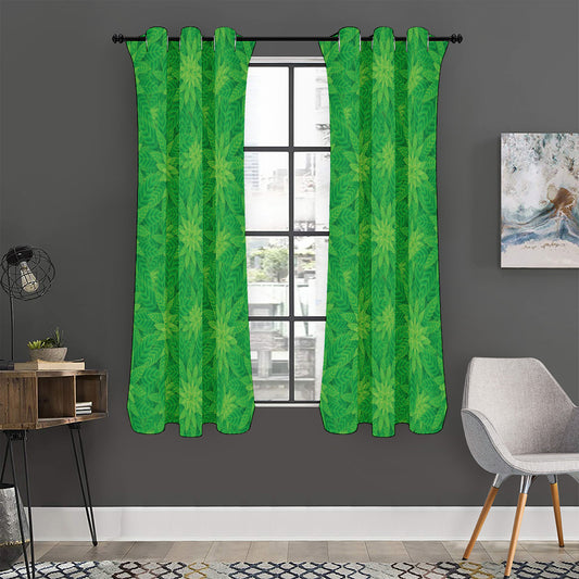 Green Cannabis Leaf Pattern Print Curtain