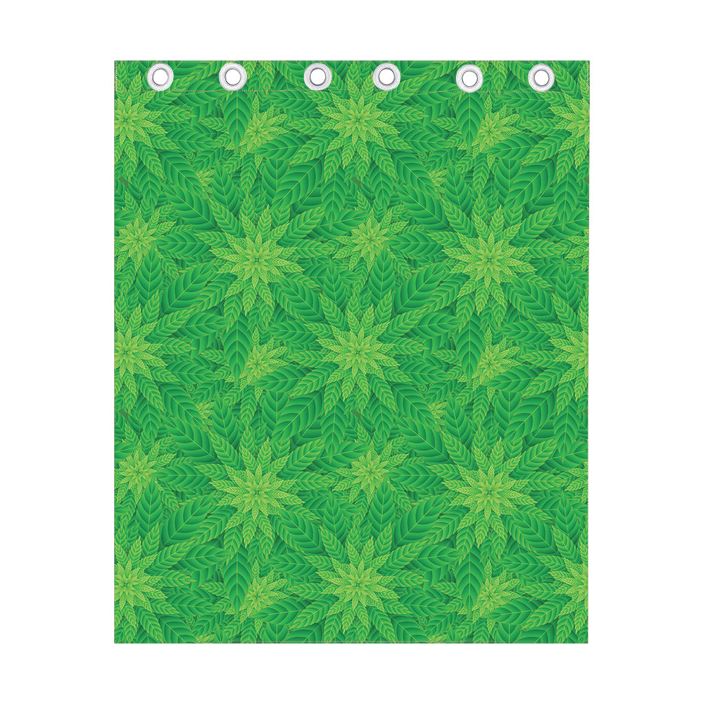 Green Cannabis Leaf Pattern Print Curtain
