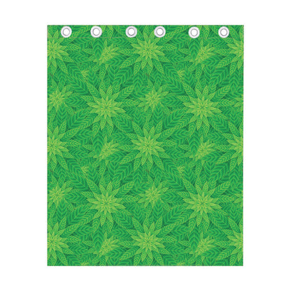 Green Cannabis Leaf Pattern Print Curtain