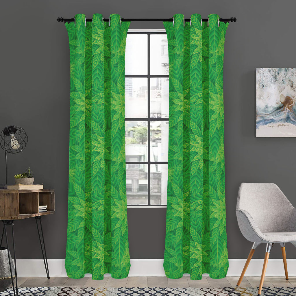Green Cannabis Leaf Pattern Print Curtain