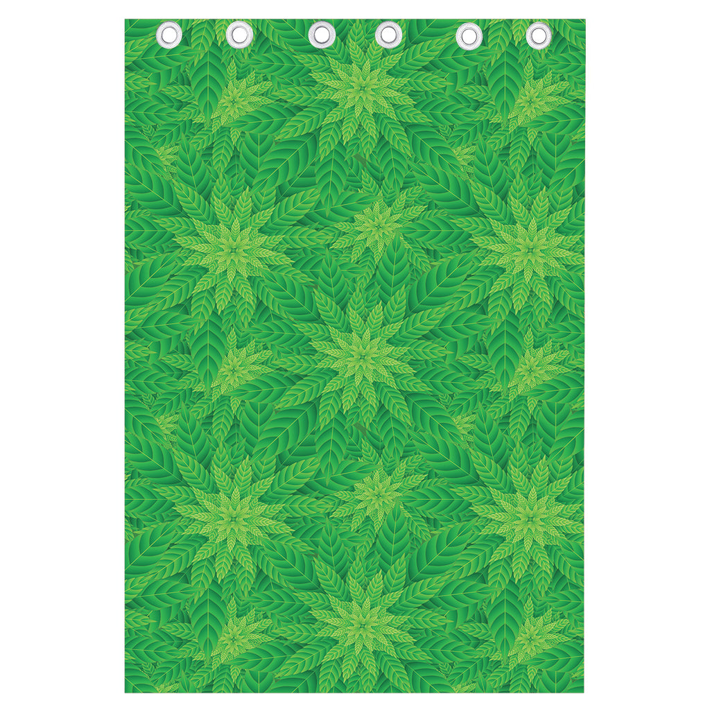 Green Cannabis Leaf Pattern Print Curtain