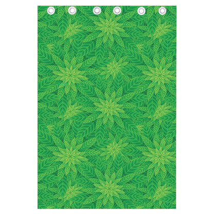 Green Cannabis Leaf Pattern Print Curtain