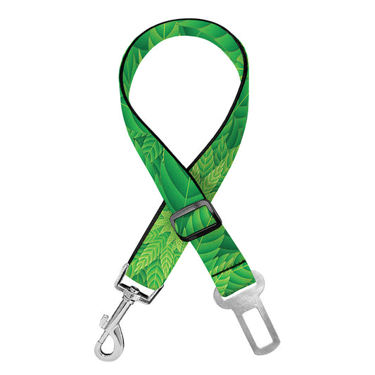 Green Cannabis Leaf Pattern Print Dog Seat Belt