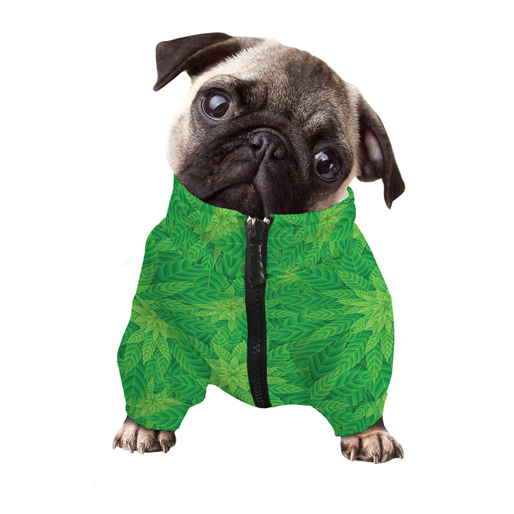 Green Cannabis Leaf Pattern Print Dog Zip Up Jacket