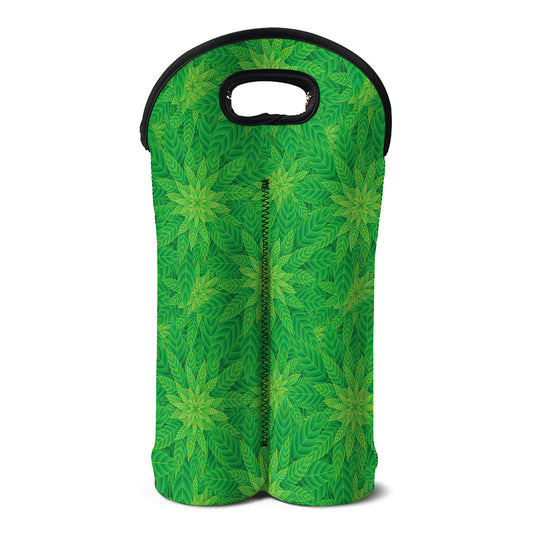 Green Cannabis Leaf Pattern Print Double Neoprene Wine Tote
