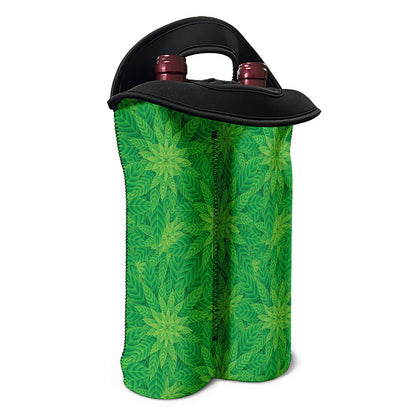 Green Cannabis Leaf Pattern Print Double Neoprene Wine Tote