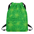 Green Cannabis Leaf Pattern Print Drawstring Backpack