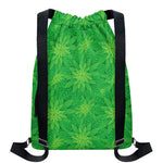 Green Cannabis Leaf Pattern Print Drawstring Backpack