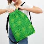 Green Cannabis Leaf Pattern Print Drawstring Backpack
