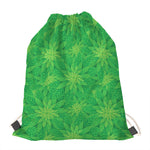Green Cannabis Leaf Pattern Print Drawstring Bag