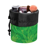 Green Cannabis Leaf Pattern Print Drawstring Makeup Bag