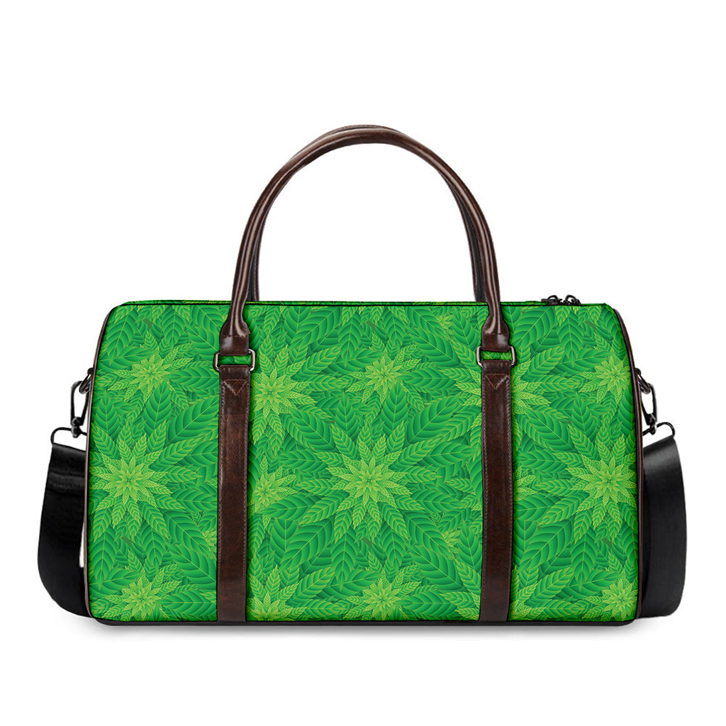 Green Cannabis Leaf Pattern Print Duffle Bag