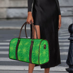Green Cannabis Leaf Pattern Print Duffle Bag