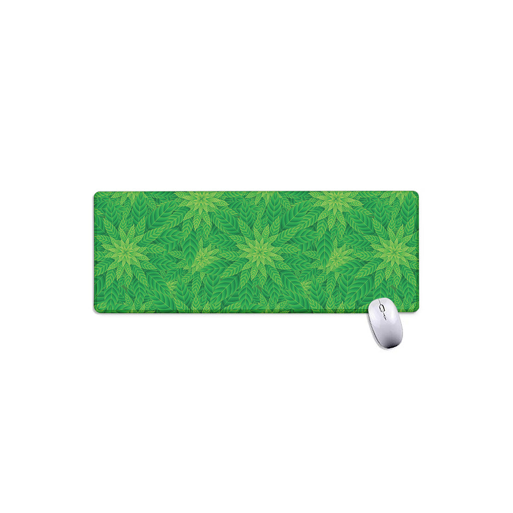 Green Cannabis Leaf Pattern Print Extended Mouse Pad