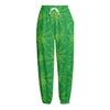 Green Cannabis Leaf Pattern Print Fleece Lined Knit Pants
