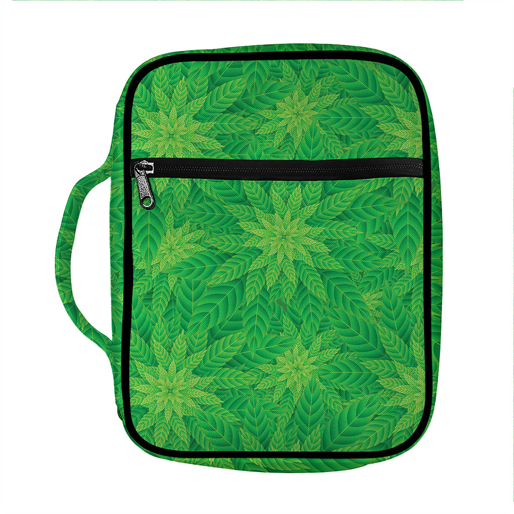 Green Cannabis Leaf Pattern Print Front Pocket Bible Bag