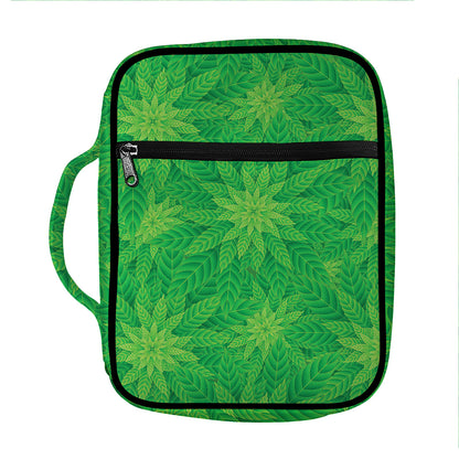 Green Cannabis Leaf Pattern Print Front Pocket Bible Bag