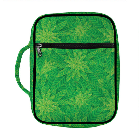 Green Cannabis Leaf Pattern Print Front Pocket Bible Bag