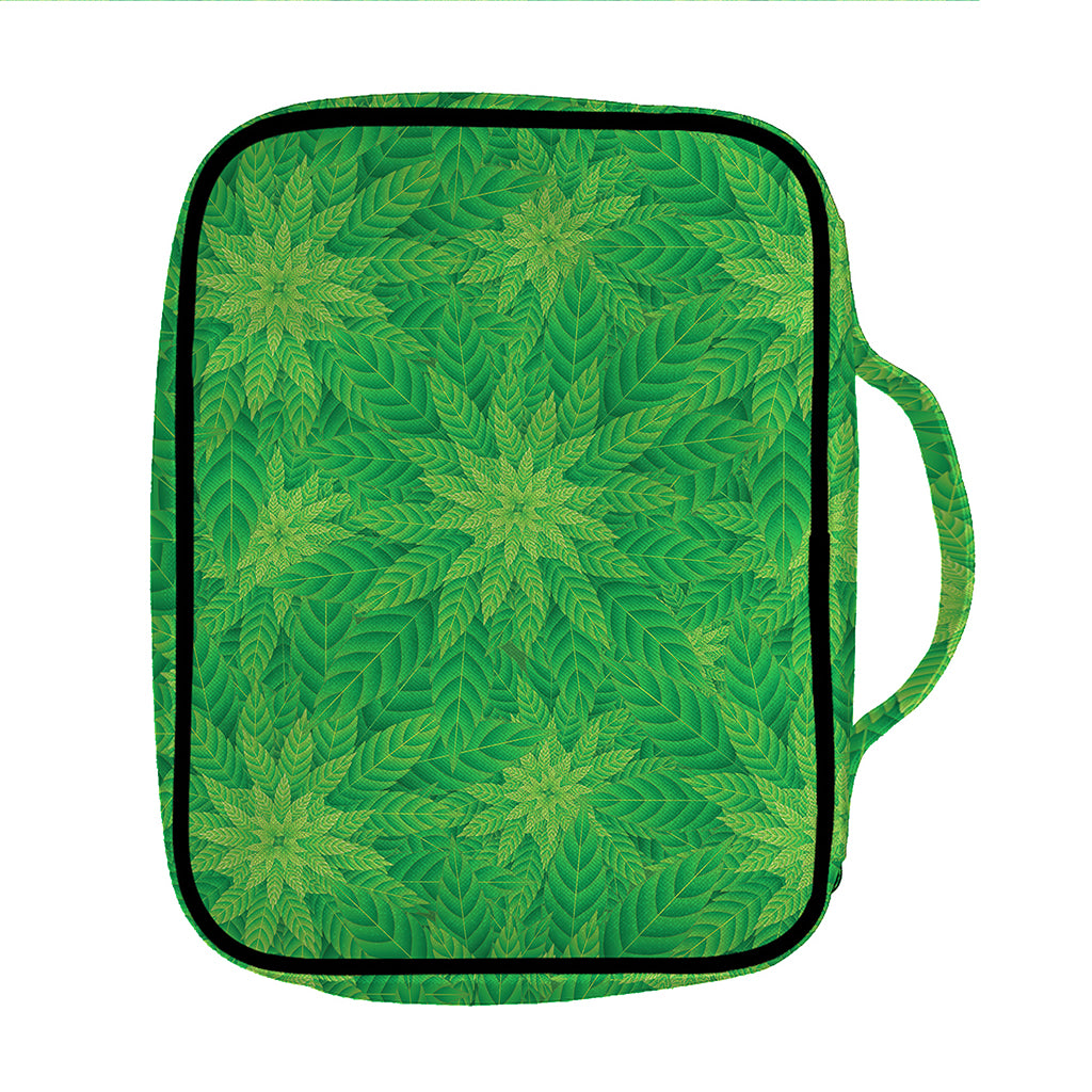 Green Cannabis Leaf Pattern Print Front Pocket Bible Bag