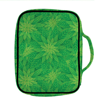 Green Cannabis Leaf Pattern Print Front Pocket Bible Bag