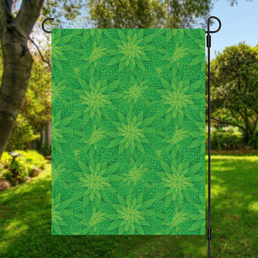 Green Cannabis Leaf Pattern Print Garden Flag
