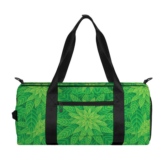 Green Cannabis Leaf Pattern Print Gym Bag