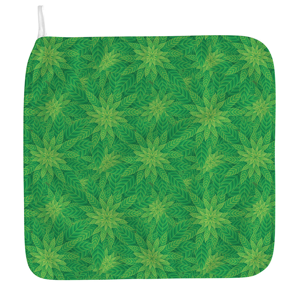 Green Cannabis Leaf Pattern Print Hand Towel