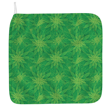 Green Cannabis Leaf Pattern Print Hand Towel