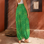 Green Cannabis Leaf Pattern Print Harem Pants