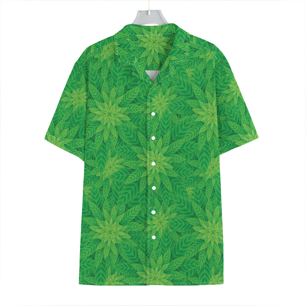 Green Cannabis Leaf Pattern Print Hawaiian Shirt