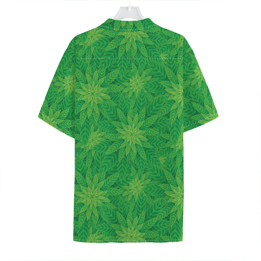 Green Cannabis Leaf Pattern Print Hawaiian Shirt