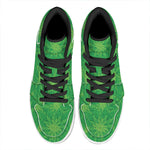 Green Cannabis Leaf Pattern Print High Top Leather Sneakers