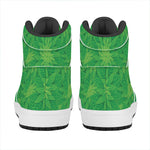 Green Cannabis Leaf Pattern Print High Top Leather Sneakers