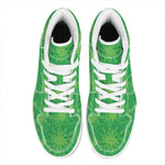 Green Cannabis Leaf Pattern Print High Top Leather Sneakers