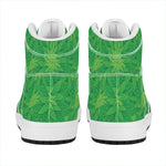 Green Cannabis Leaf Pattern Print High Top Leather Sneakers
