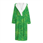 Green Cannabis Leaf Pattern Print Hooded Bathrobe