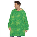 Green Cannabis Leaf Pattern Print Hoodie Blanket