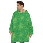 Green Cannabis Leaf Pattern Print Hoodie Blanket
