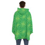 Green Cannabis Leaf Pattern Print Hoodie Blanket