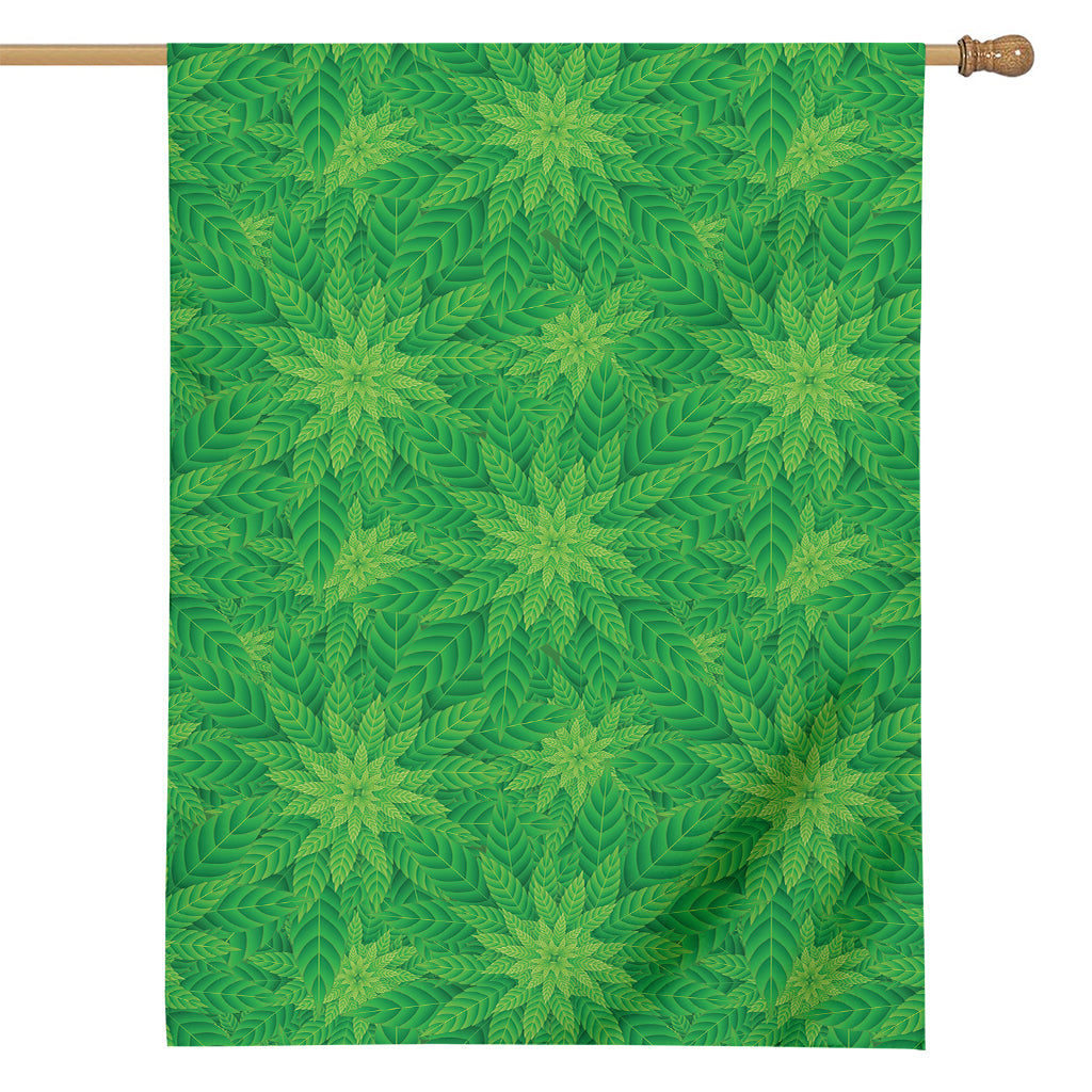 Green Cannabis Leaf Pattern Print House Flag