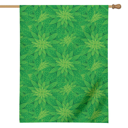 Green Cannabis Leaf Pattern Print House Flag