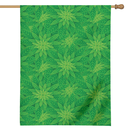 Green Cannabis Leaf Pattern Print House Flag