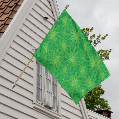 Green Cannabis Leaf Pattern Print House Flag
