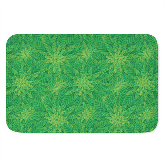 Green Cannabis Leaf Pattern Print Indoor Door Mat