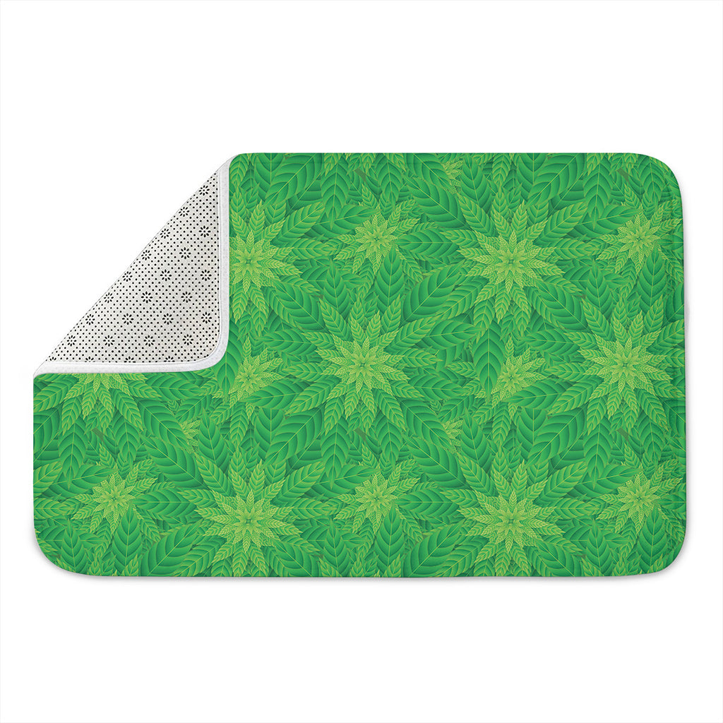 Green Cannabis Leaf Pattern Print Indoor Door Mat
